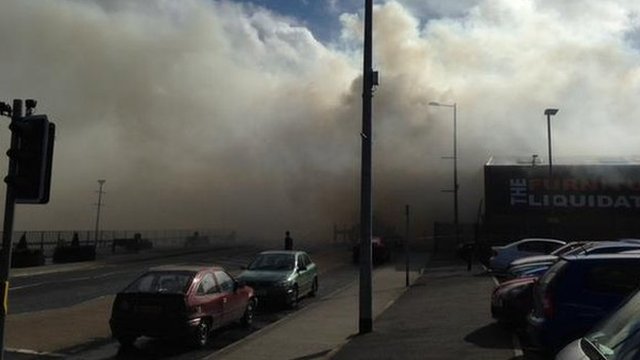 Fire crews at the scene of a fire on Queen's quay in Londonderry.