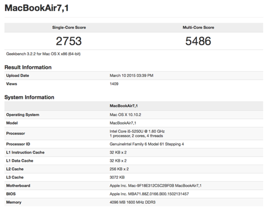 2016新款13英寸rMBP/MBA最新跑分出炉 